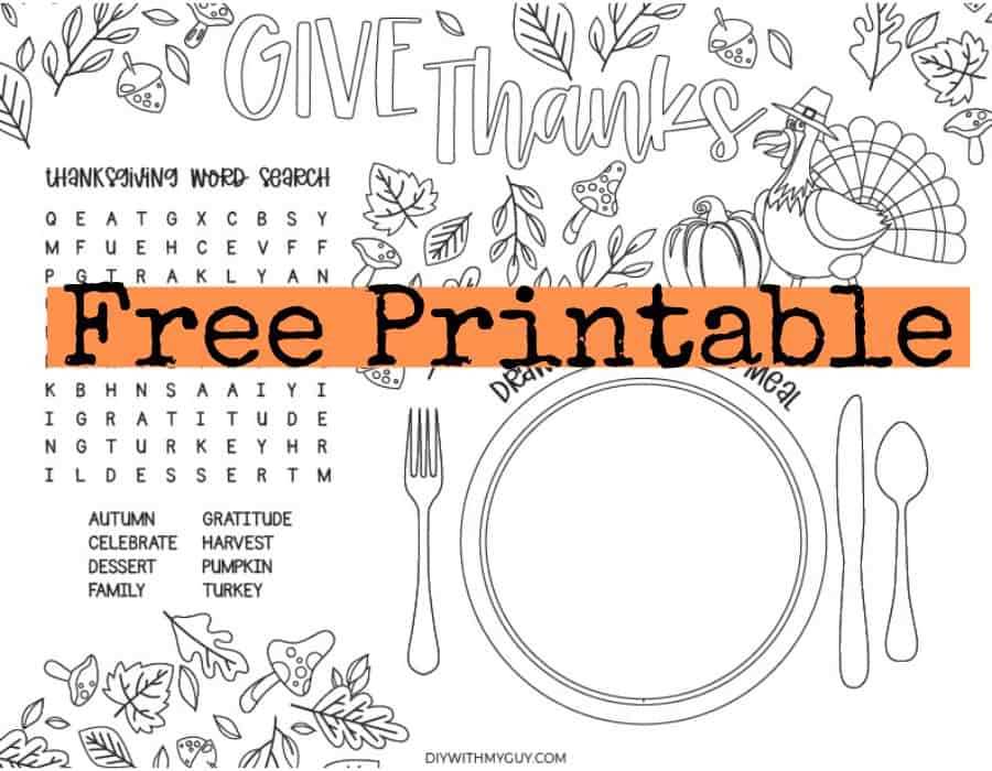 thanksgiving placemats coloring printables