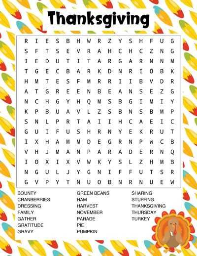 thanksgiving word finds free printables
