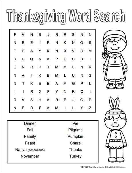 thanksgiving word search printable