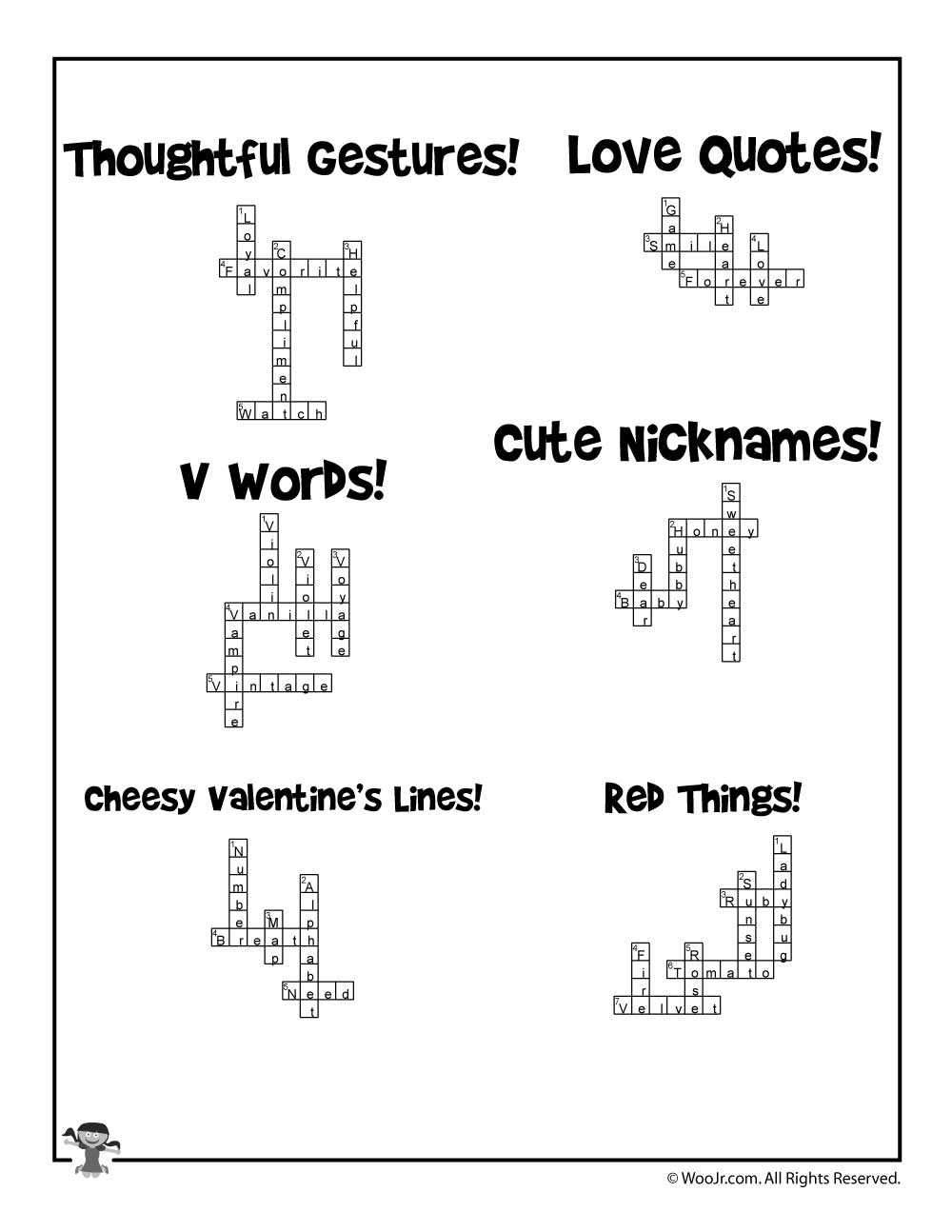 valentines day crossword printable