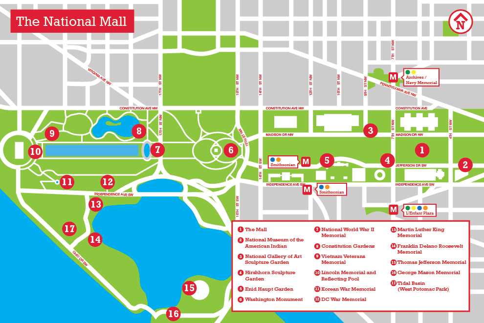 washington dc map of attractions printable map