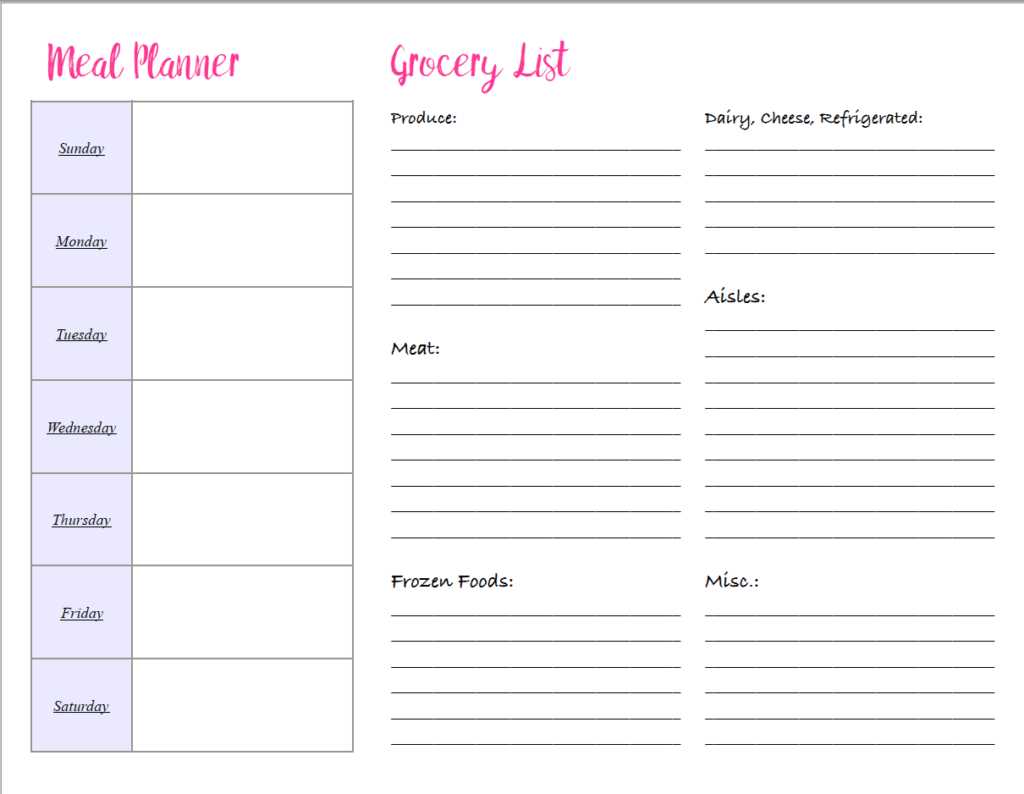 weekly menu free printable