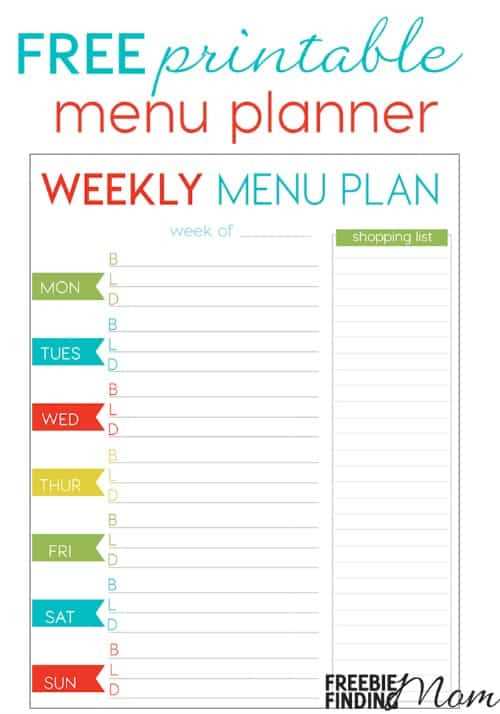 weekly menu free printable