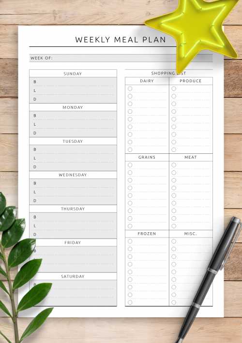 weekly menu free printable