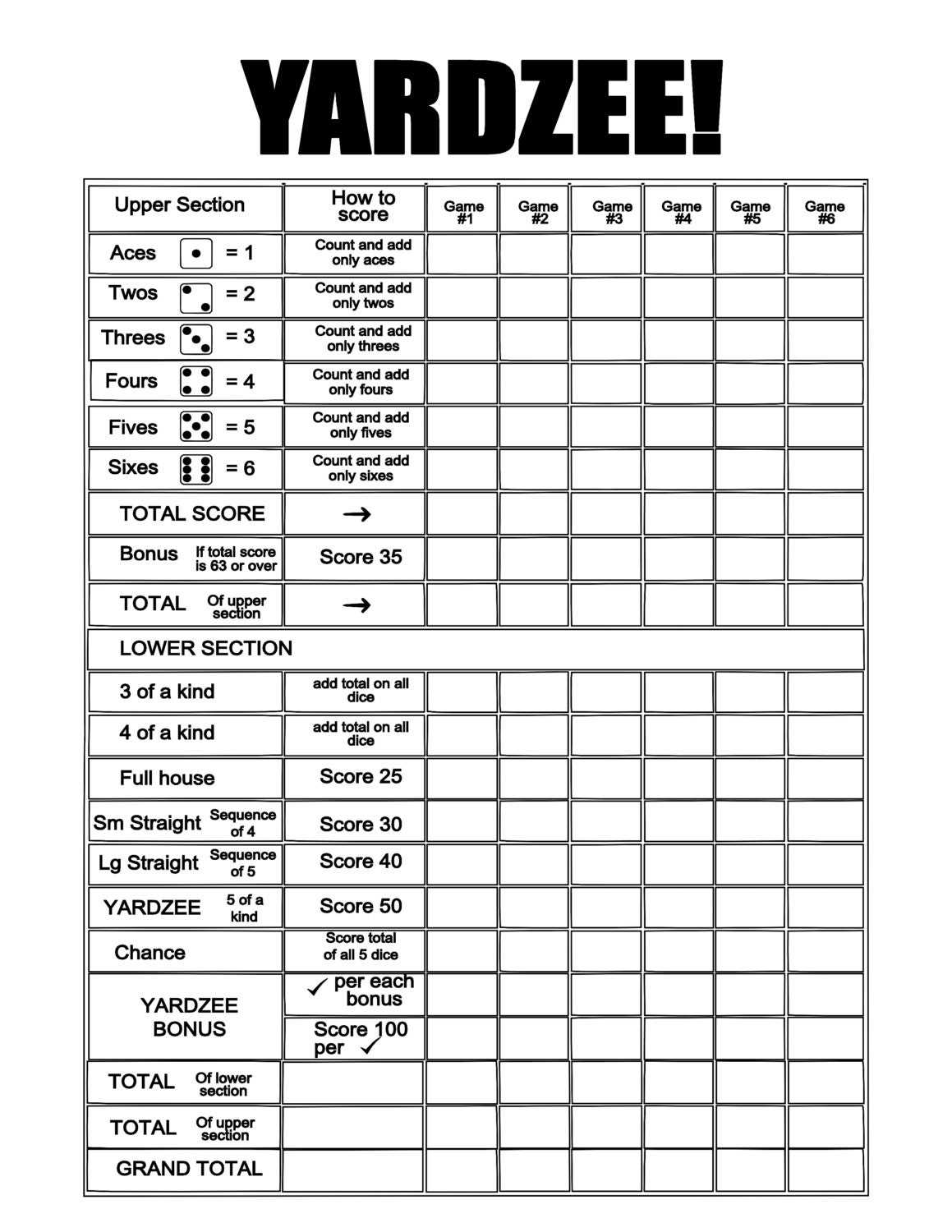 yahtzee score sheets printable free yahtzee score sheets printable free