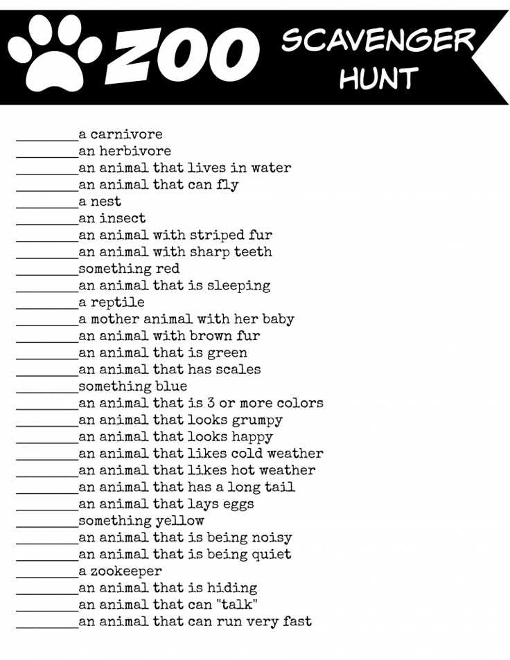 zoo scavenger hunt printable free