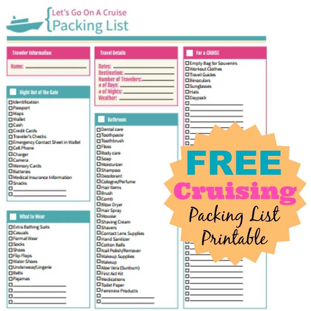 free printable cruise packing list