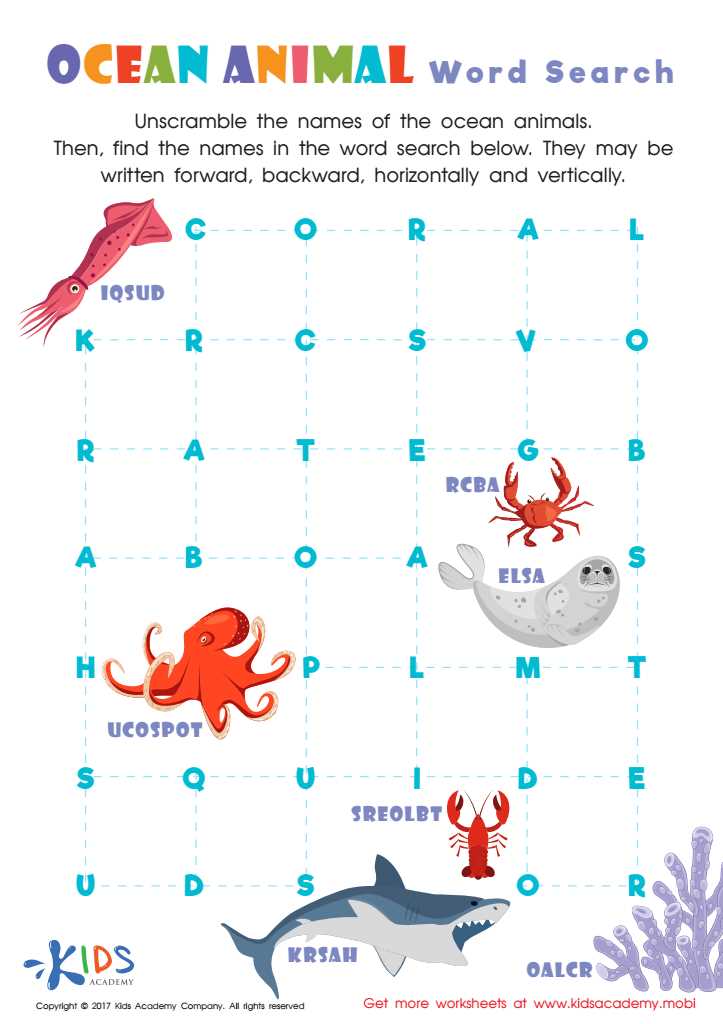 word search animals printable
