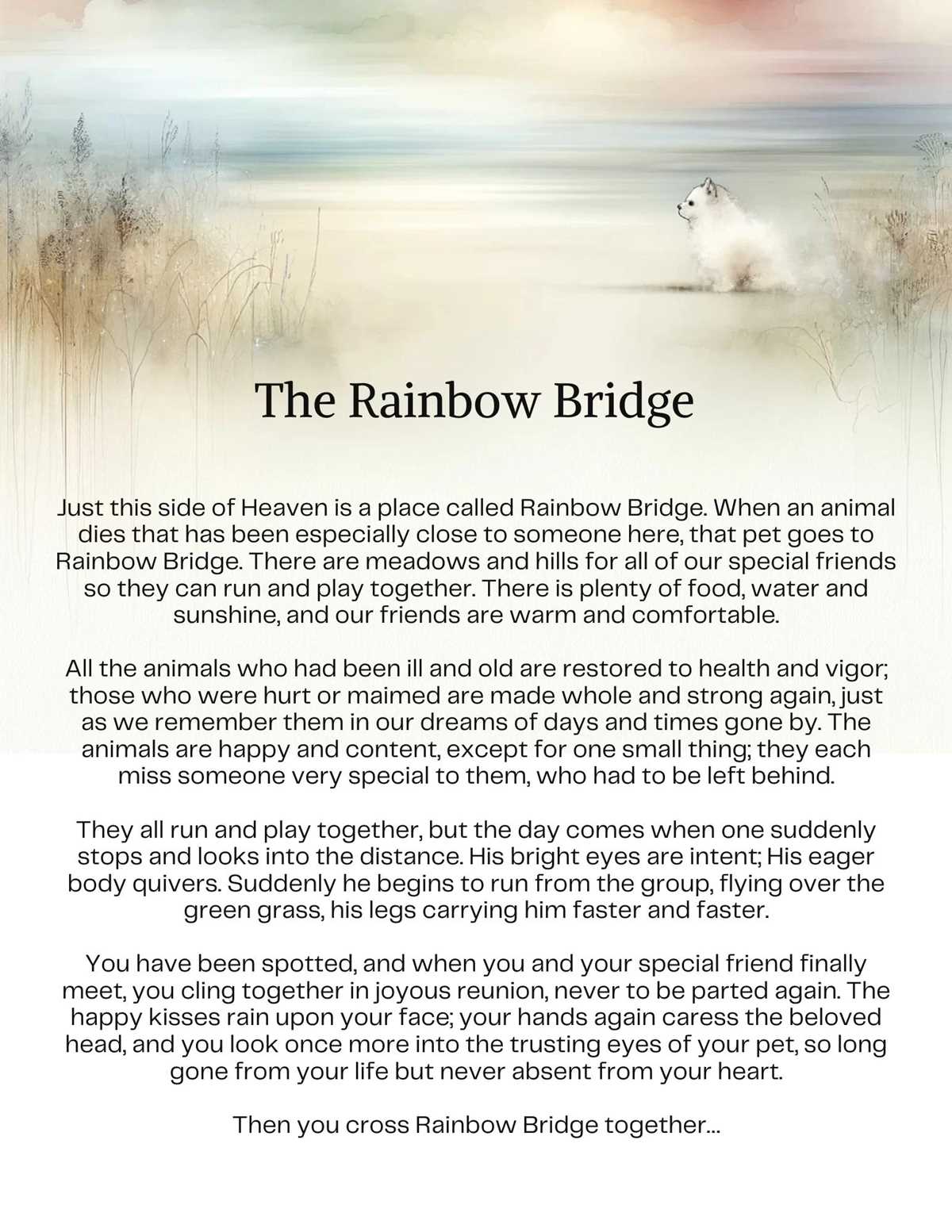 rainbow bridge for dogs printable