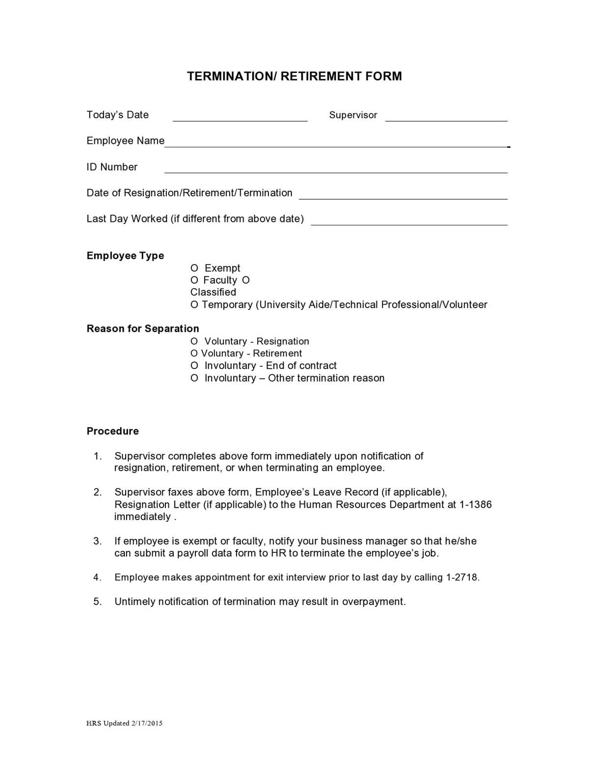 free printable employee termination form free printable employee termination form