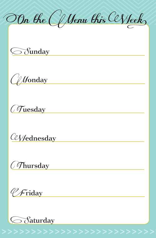 free printable weekly dinner menu template