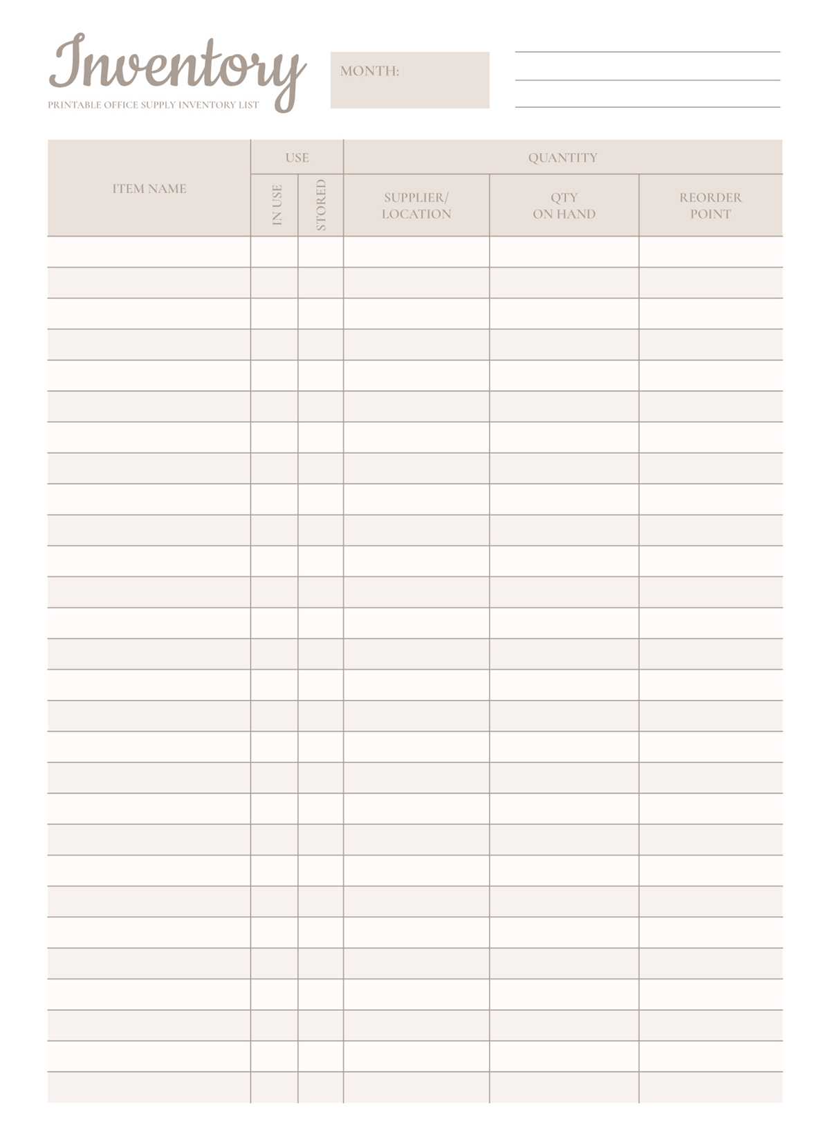 inventory sheet printable