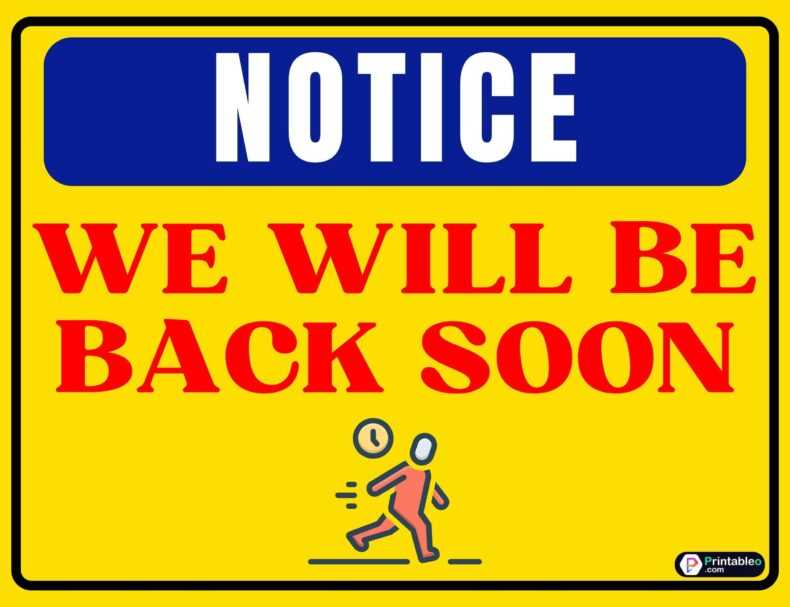 be back soon sign printable