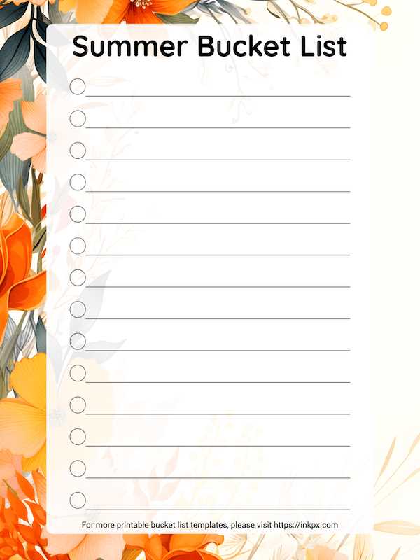 blank summer bucket list printable