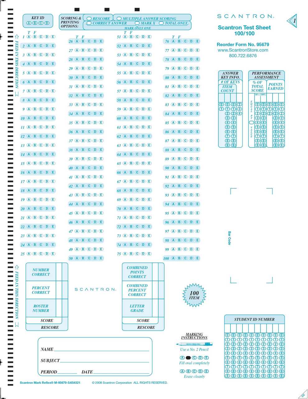 scantron sheet printable