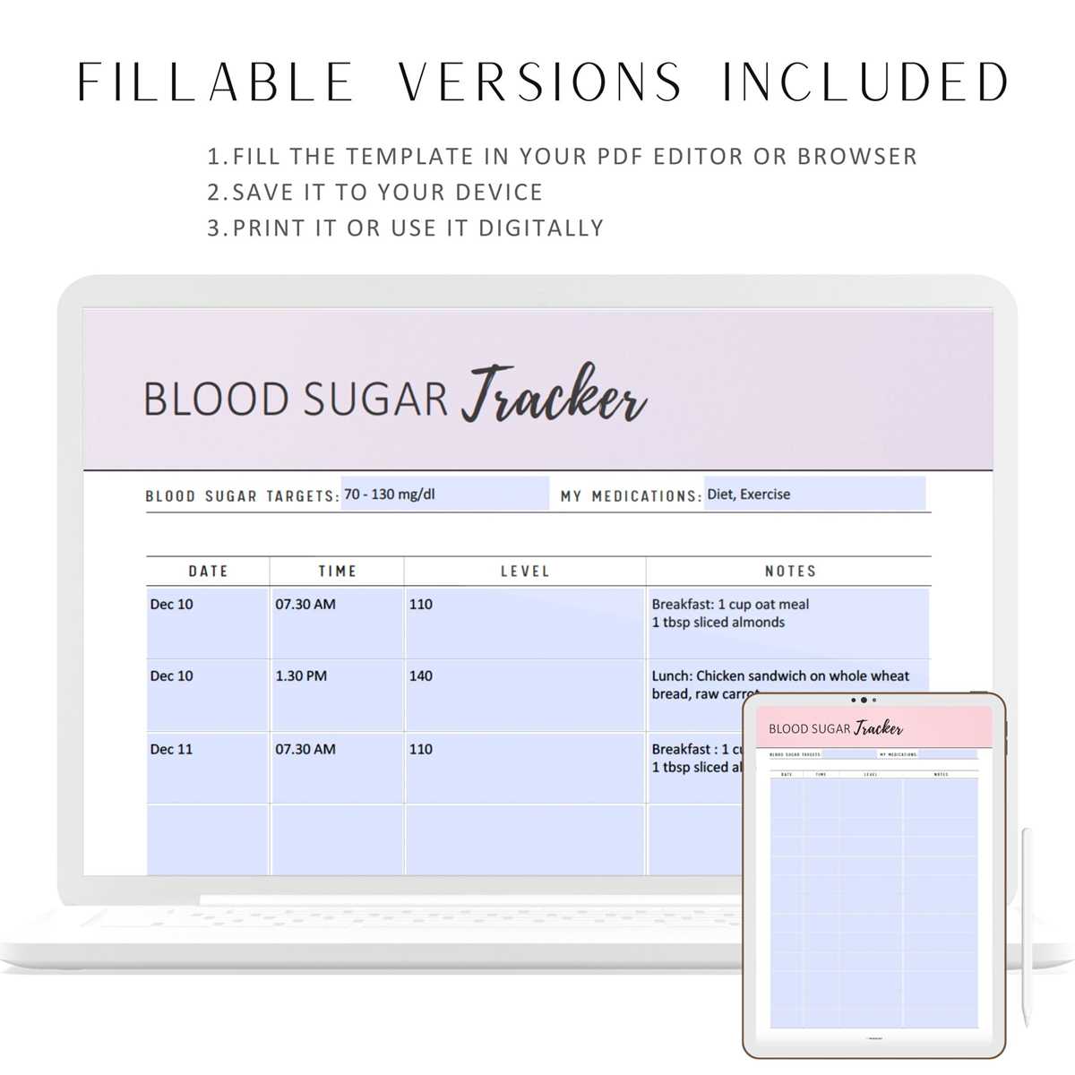 blood sugar tracker printable