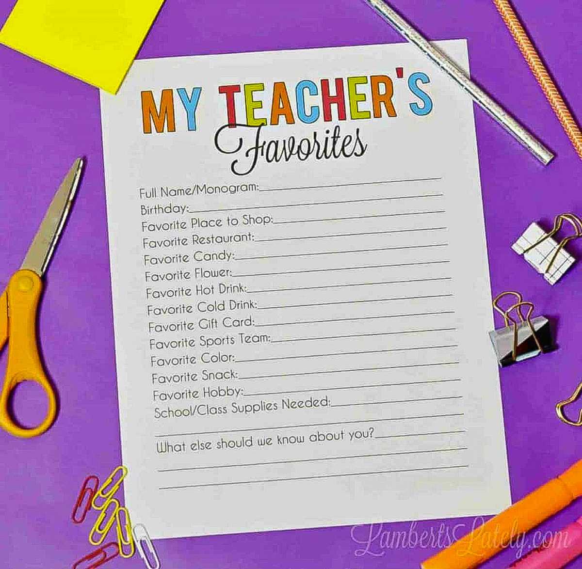 free printable favorite things list