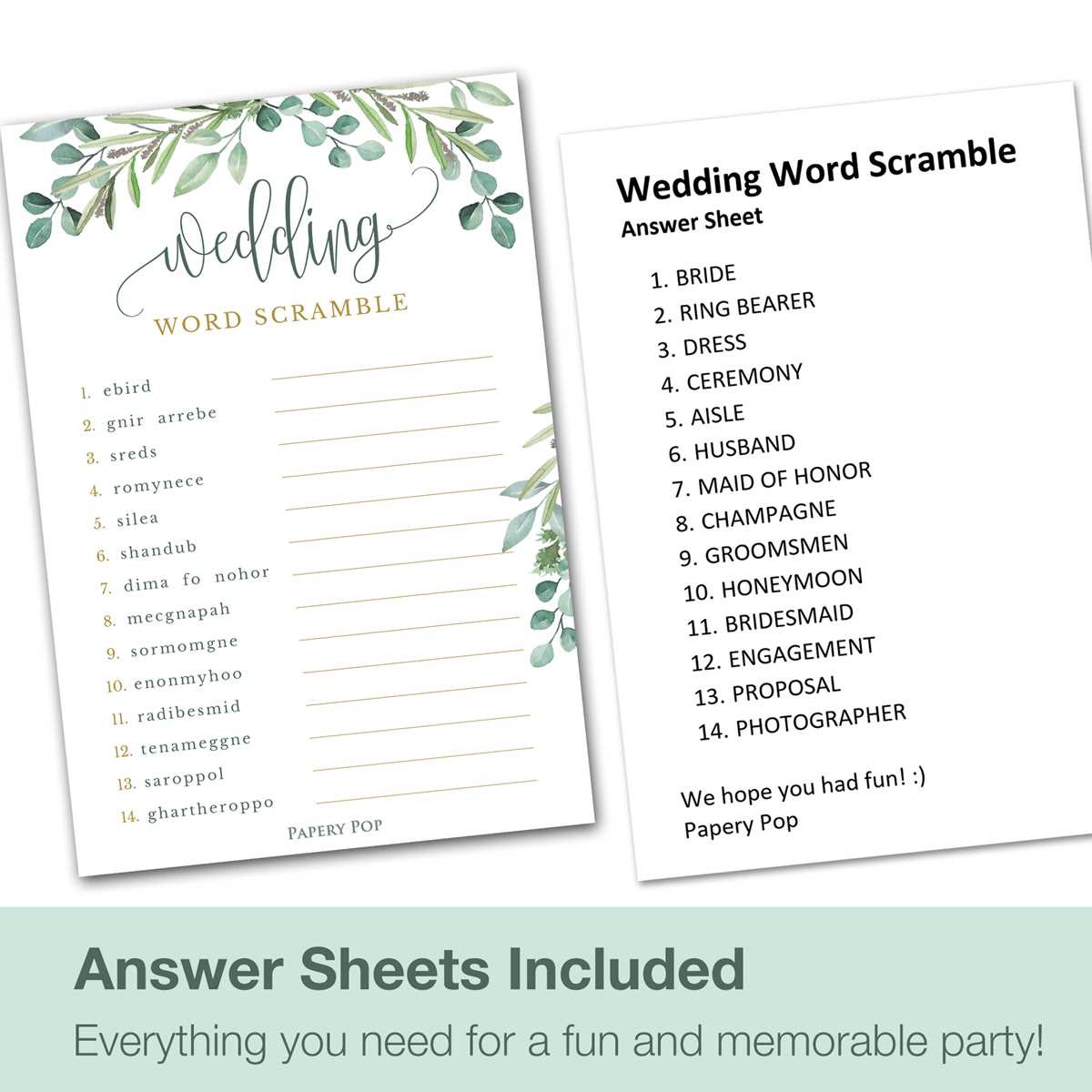 bridal shower word scramble free printable