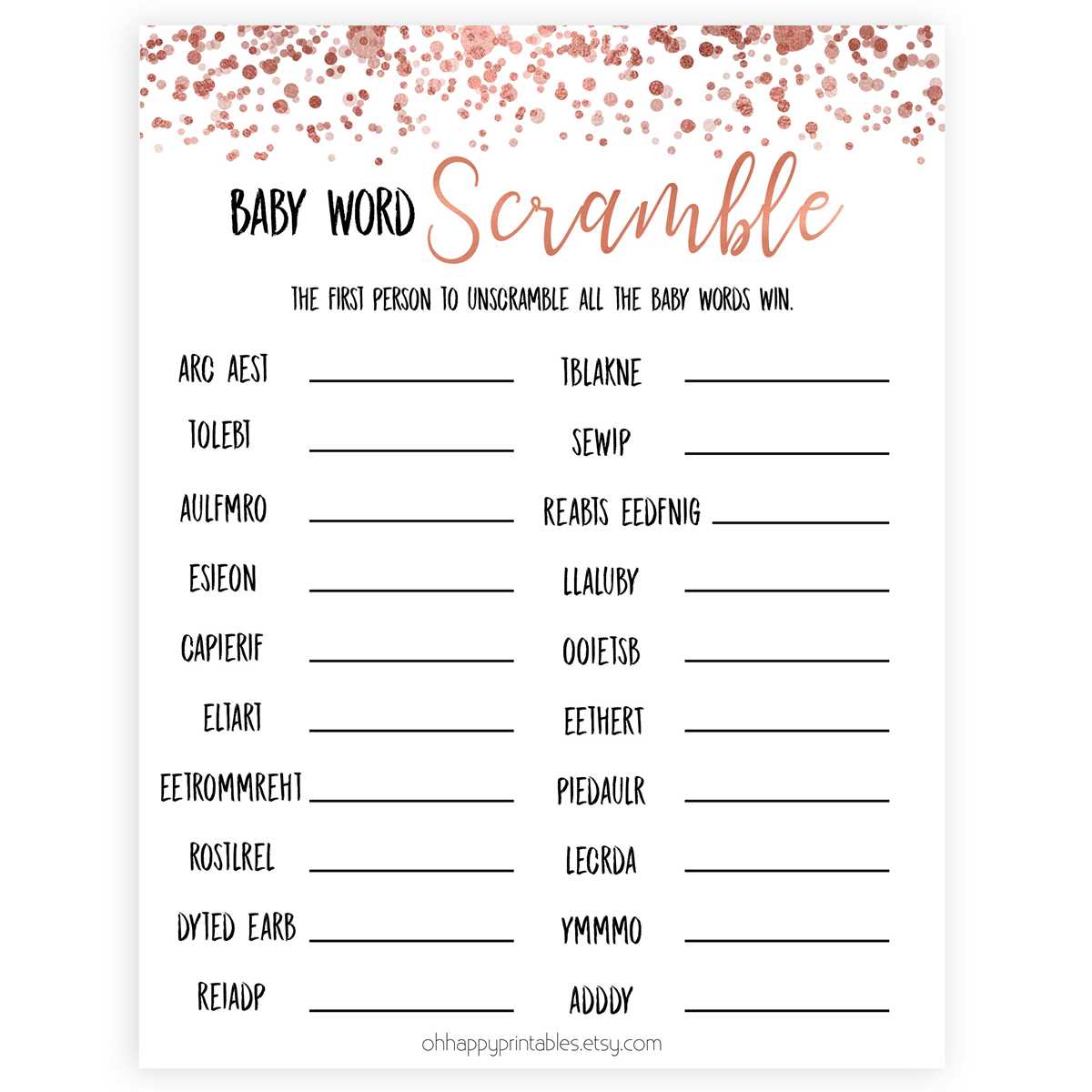 bridal shower word scramble free printable