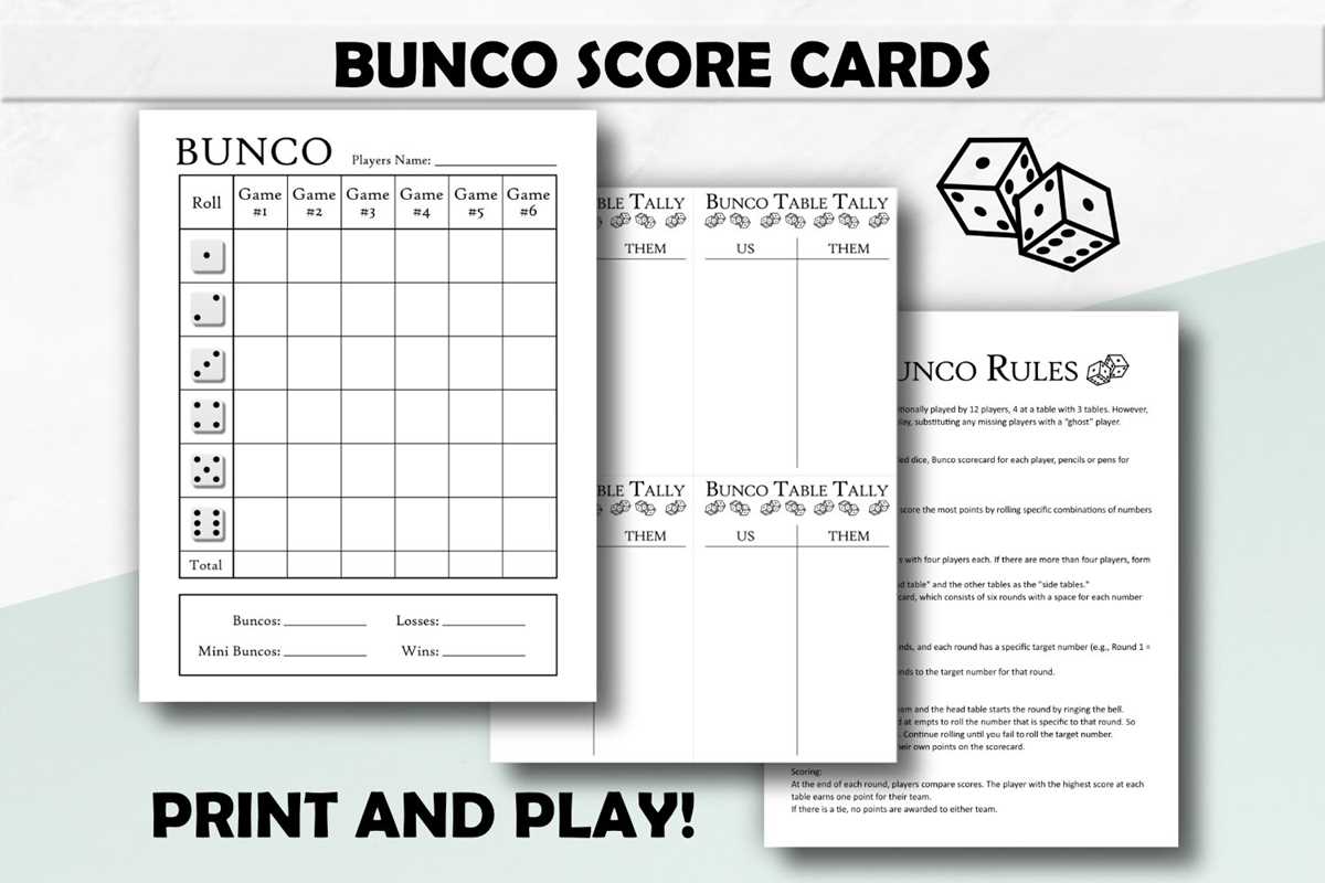 bunco score cards printable free