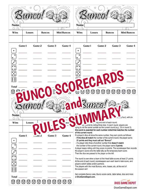 bunco score sheet free printable