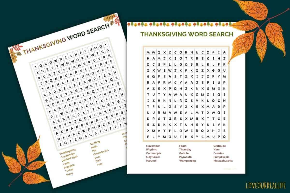 thanksgiving word finds free printables