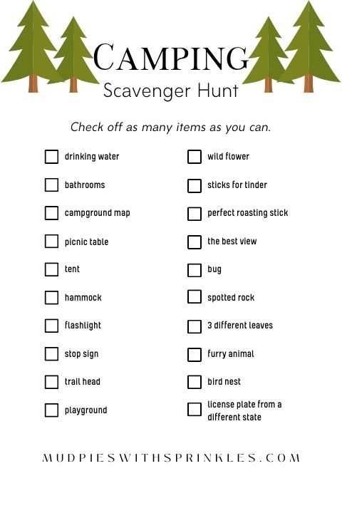 camping scavenger hunt printable