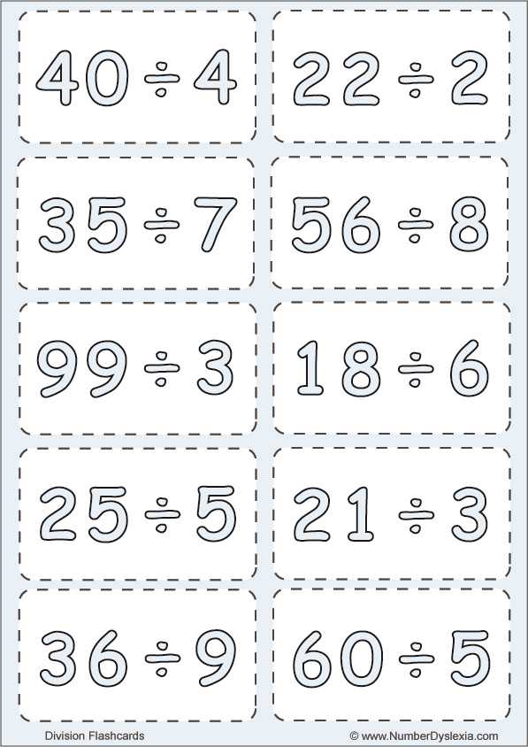 flash cards division printable