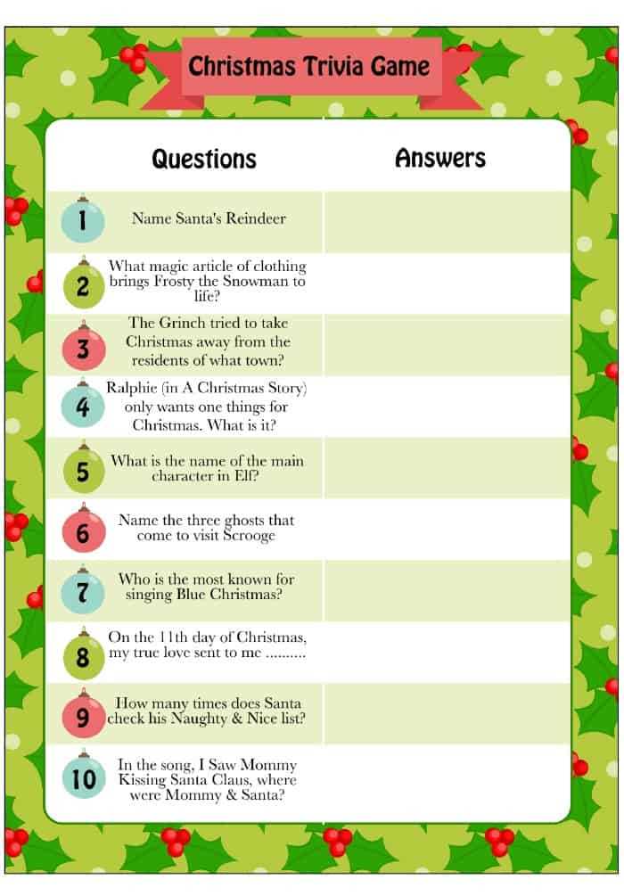 christmas movie trivia game printable