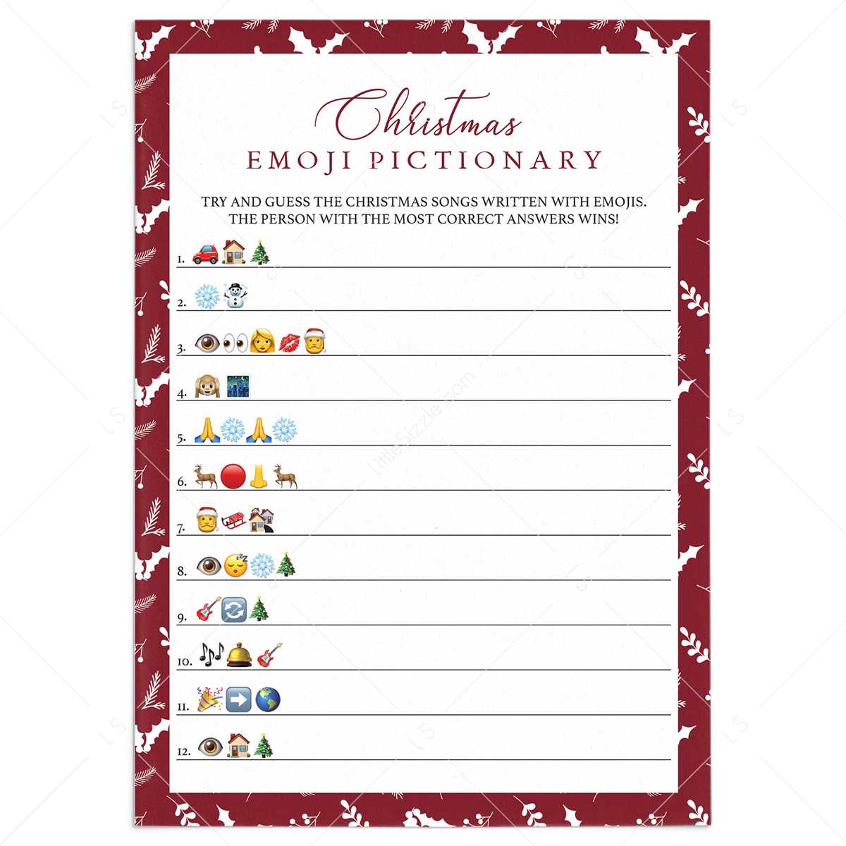christmas song games printable free