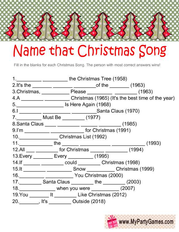 christmas song games printable free