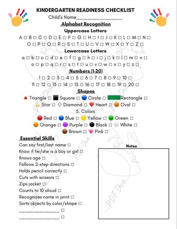 kindergarten readiness checklist printable