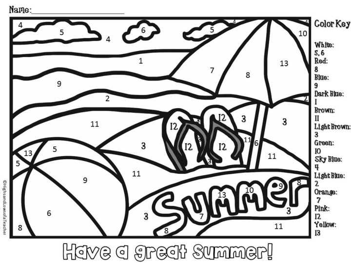 color by number summer printable