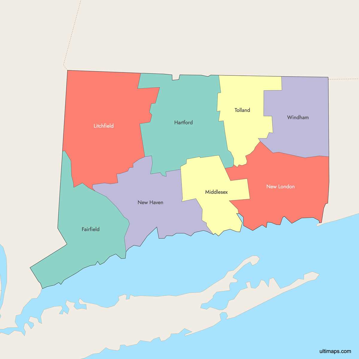 connecticut county map printable