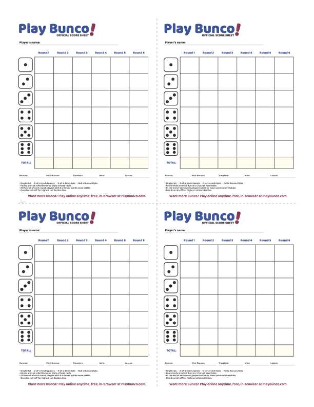 bunco score cards printable free