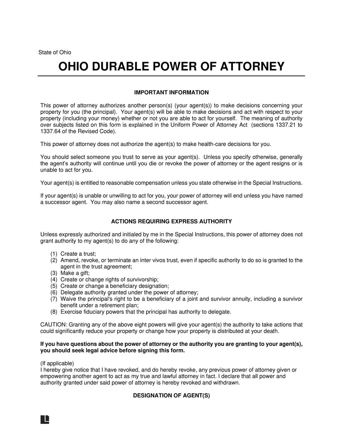 printable durable power of attorney form ohio printable durable power of attorney form ohio