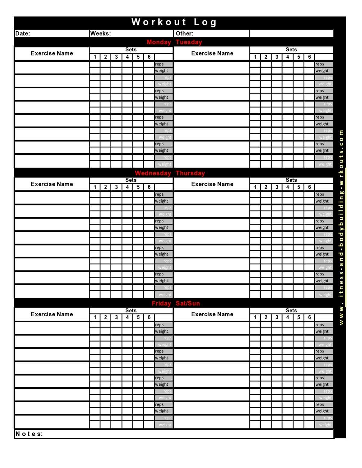 printable workout log template printable workout log template