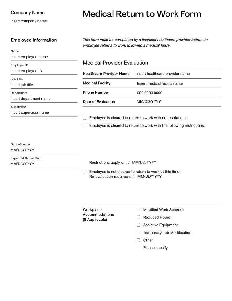 doctor printable return to work form doctor printable return to work form