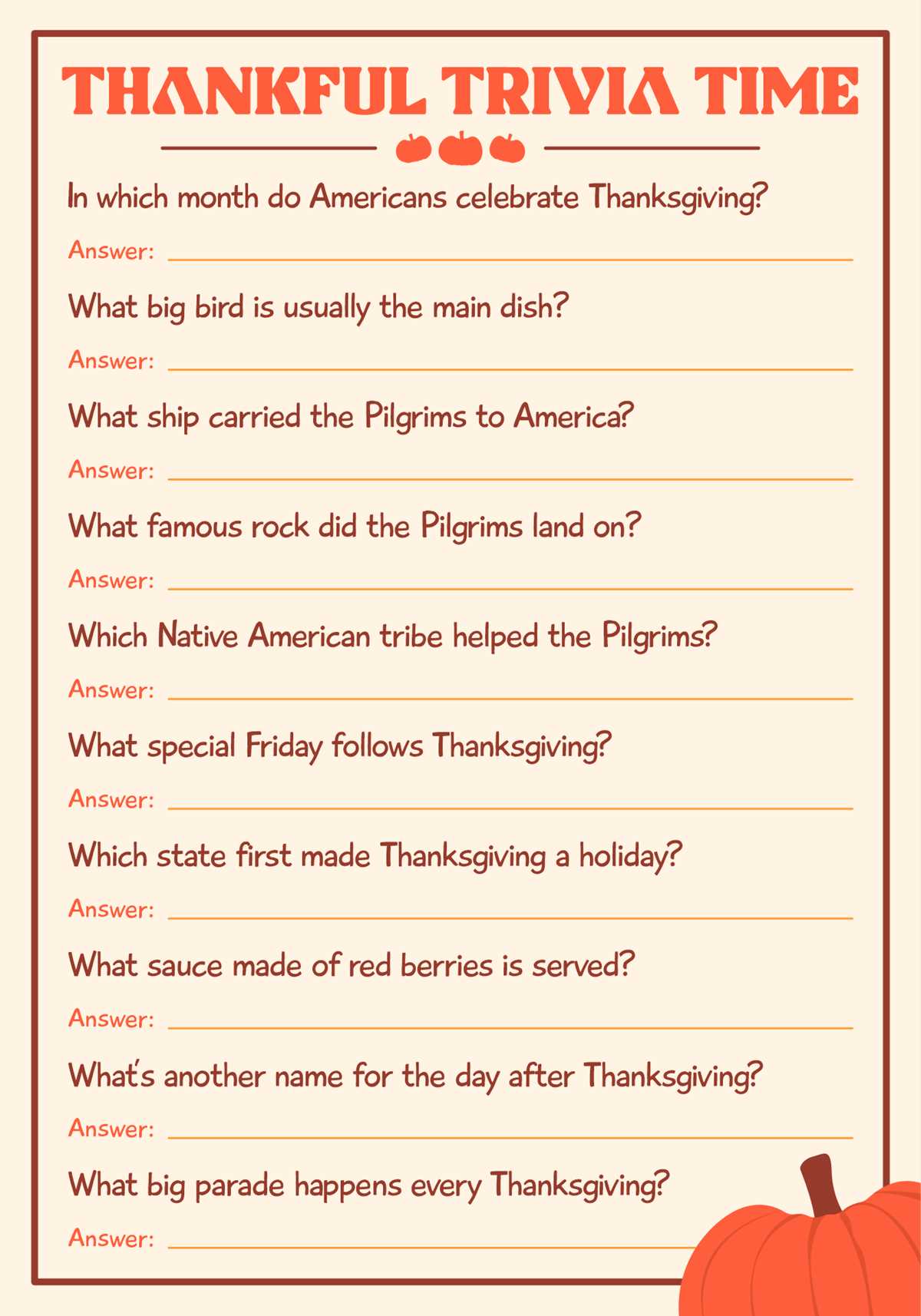 thanksgiving trivia multiple choice printable