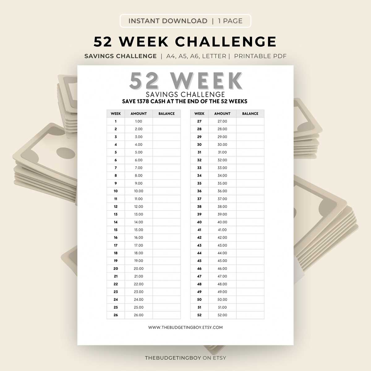 52 week challenge printable 52 week challenge printable