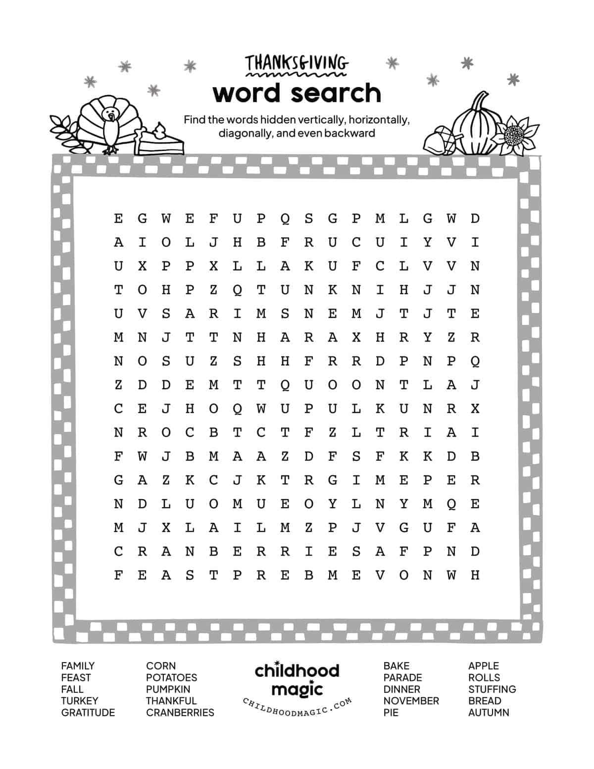 thanksgiving word search printable free