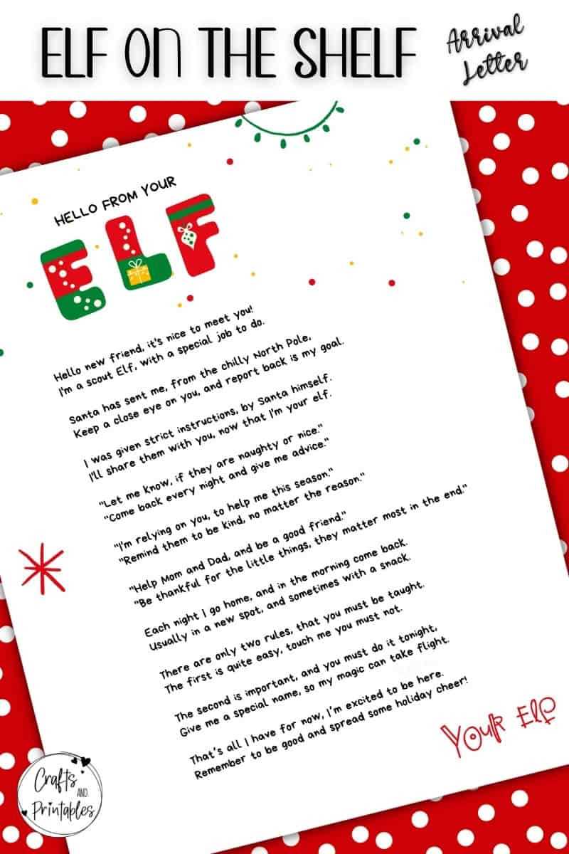 elf on shelf arrival letter printable