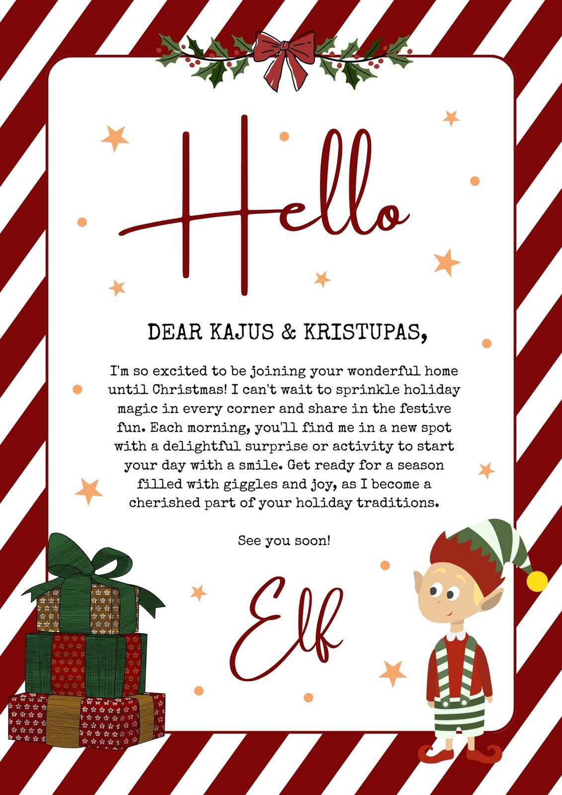 elf on the shelf letter printable free