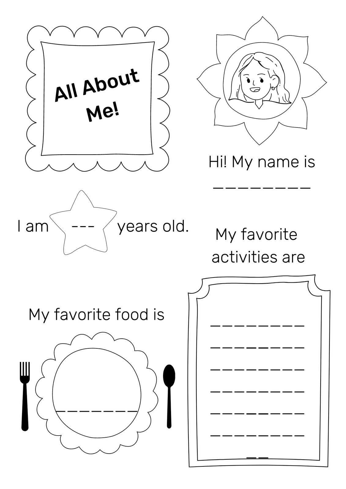 all about me free printable worksheet
