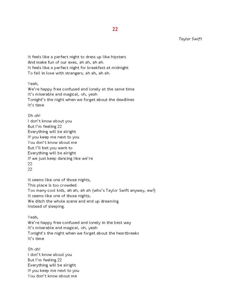 taylor swift 22 lyrics printable taylor swift 22 lyrics printable