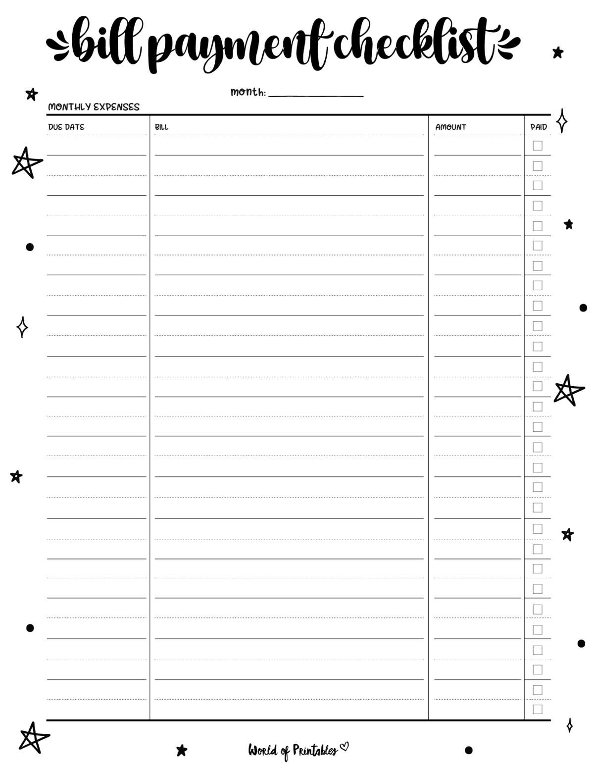 bill payment tracker free printable