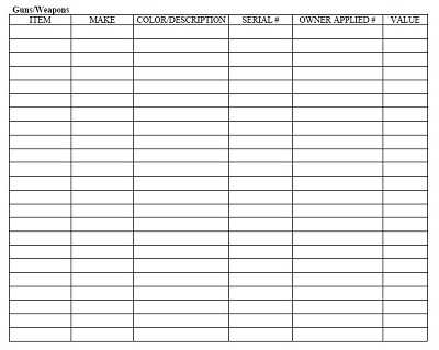 free printable gun inventory sheet
