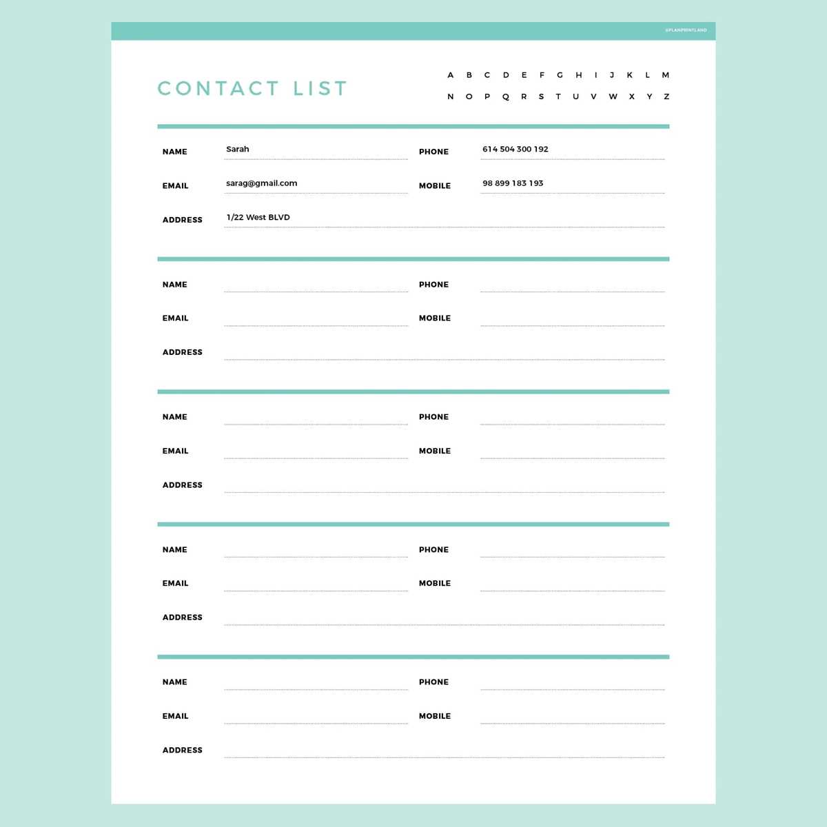 printable contact list printable contact list