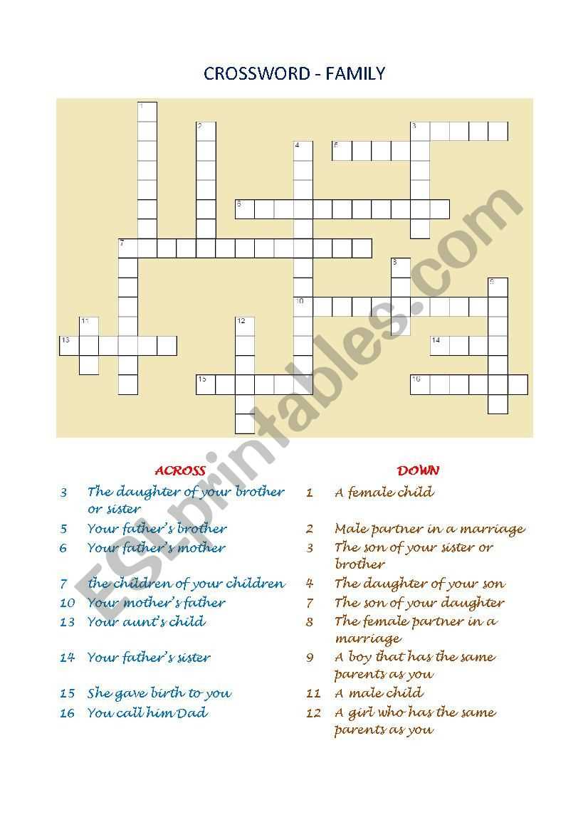 family crossword puzzle printable family crossword puzzle printable
