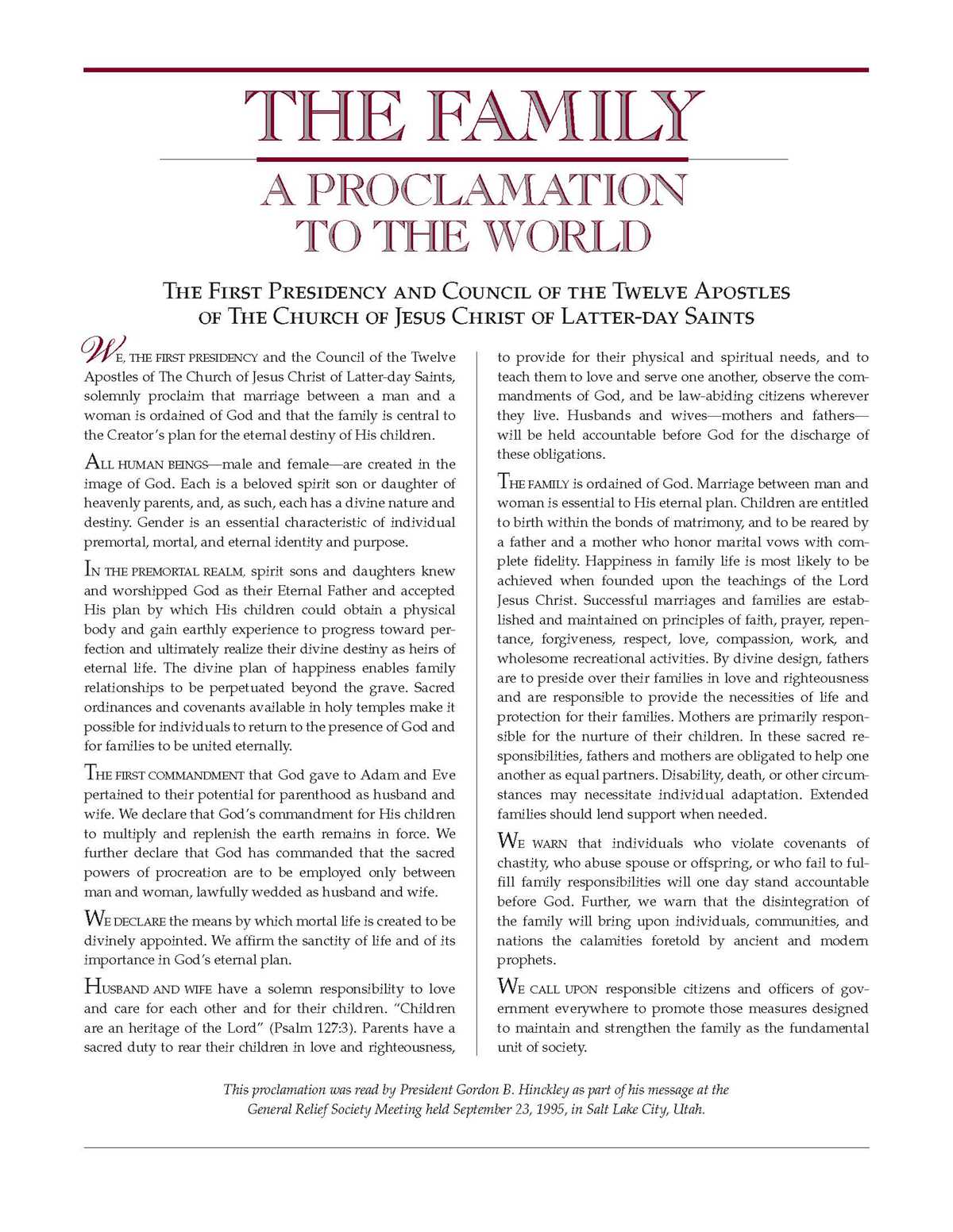 family proclamation printable family proclamation printable